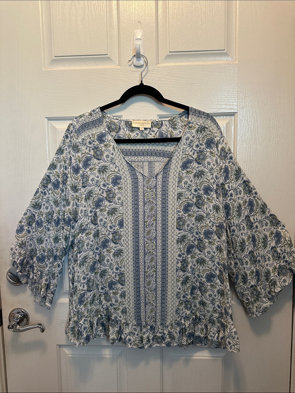 Cynthia Rowley Blue and White Floral Peasant Blouse
